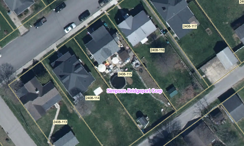 Supplied aerial parcel image, with subject parcel 2408-115 outlined